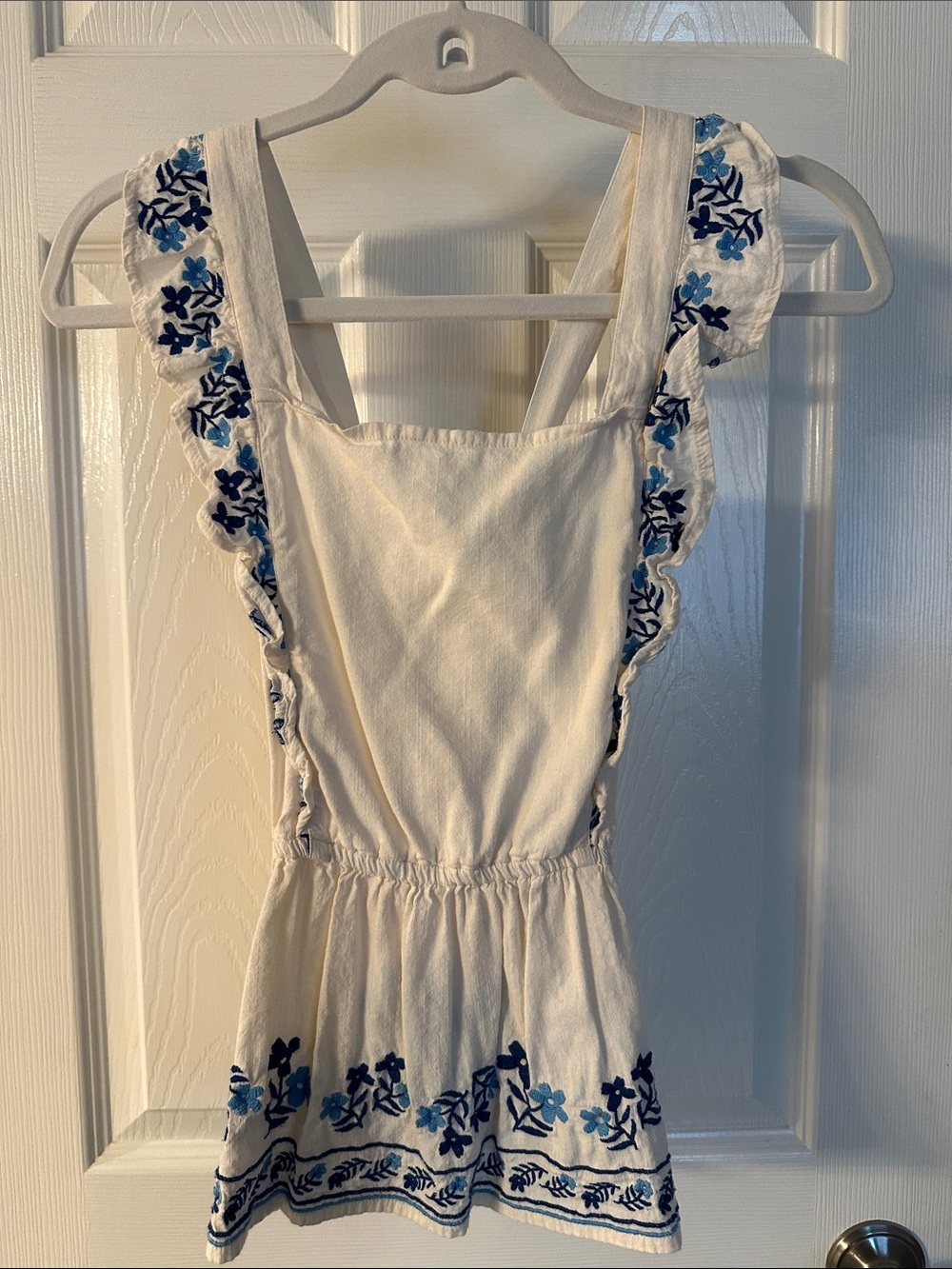 Old Navy White Girls' Sleeveless Top with Blue Floral Embroidery
